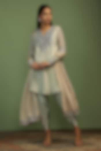 Mint Tissue Mirror Embroidered Kurta Set by Mustard Moon by Neyha and Vrinda at Pernia's Pop Up Shop