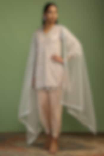 Pale Pink Net Sequin Embroidered A-Line Kurta Set by Mustard Moon by Neyha and Vrinda at Pernia's Pop Up Shop