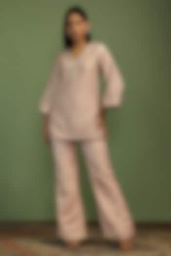 Pink & Gold Tissue Gota Embroidered Kurta Set by Mustard Moon by Neyha and Vrinda at Pernia's Pop Up Shop