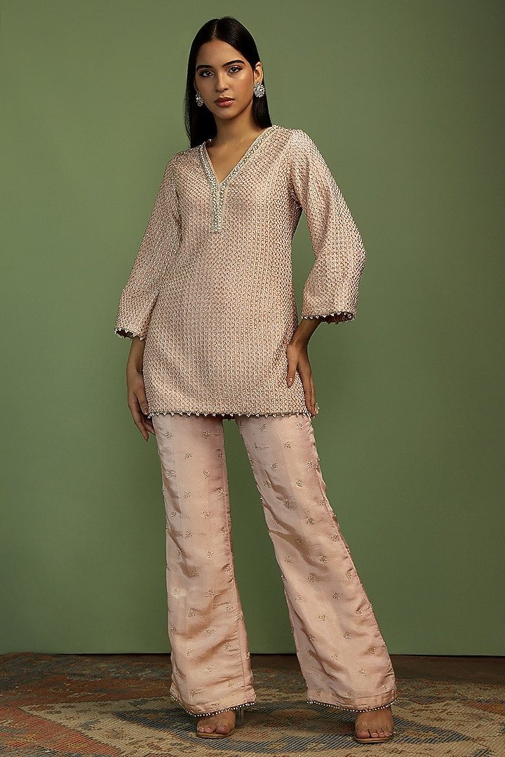 Pink & Gold Tissue Gota Embroidered Kurta Set by Mustard Moon by Neyha and Vrinda at Pernia's Pop Up Shop