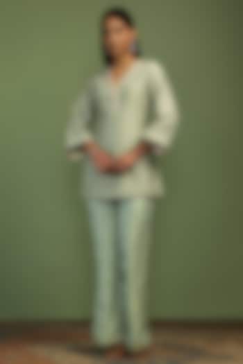 Mint & Gold Tissue Gota Embroidered Kurta Set by Mustard Moon by Neyha and Vrinda at Pernia's Pop Up Shop