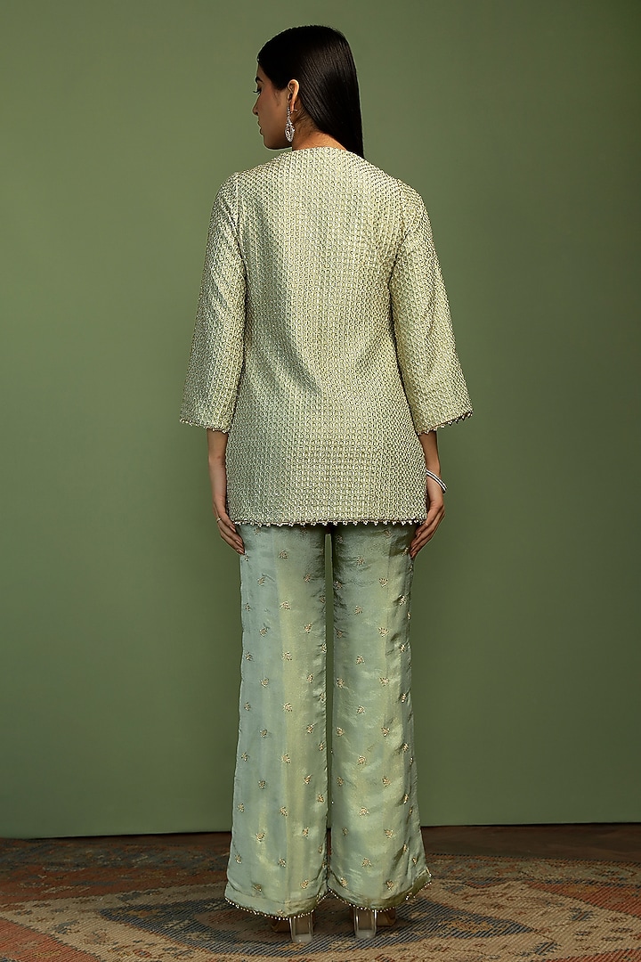 Mint & Gold Tissue Gota Embroidered Kurta Set by Mustard Moon by Neyha and Vrinda at Pernia's Pop Up Shop
