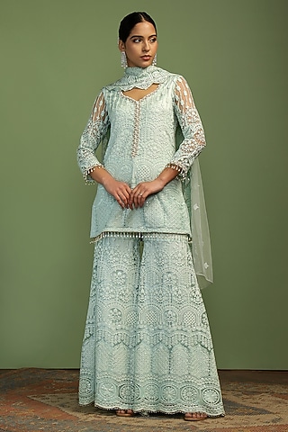 light green sharara dress Shloka Khialani | Light Green Mira Embellished Sharara Set main image 0