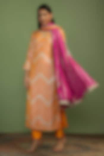 Mustard Georgette Gota Work Long Kurta Set by Mustard Moon by Neyha and Vrinda at Pernia's Pop Up Shop