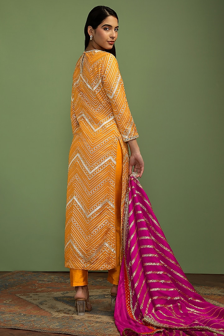 Mustard Georgette Gota Work Long Kurta Set by Mustard Moon by Neyha and Vrinda at Pernia's Pop Up Shop