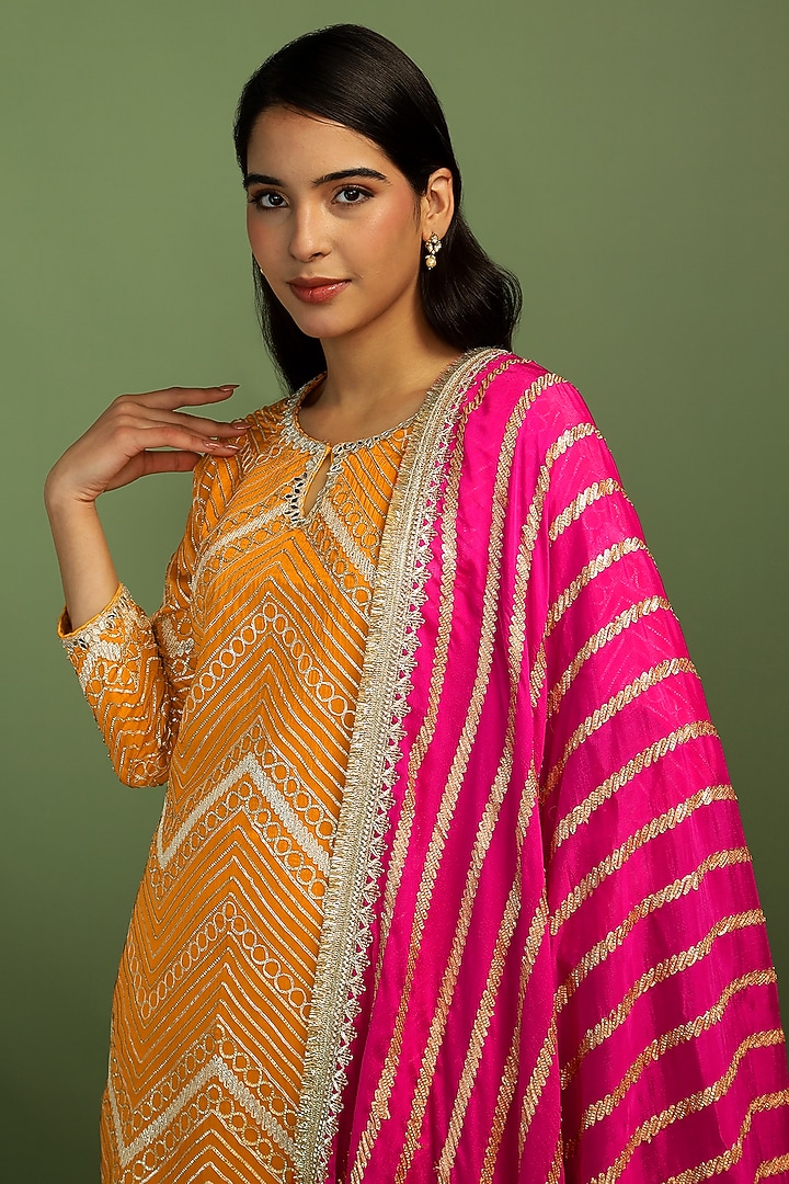 Mustard Georgette Gota Work Long Kurta Set by Mustard Moon by Neyha and Vrinda at Pernia's Pop Up Shop