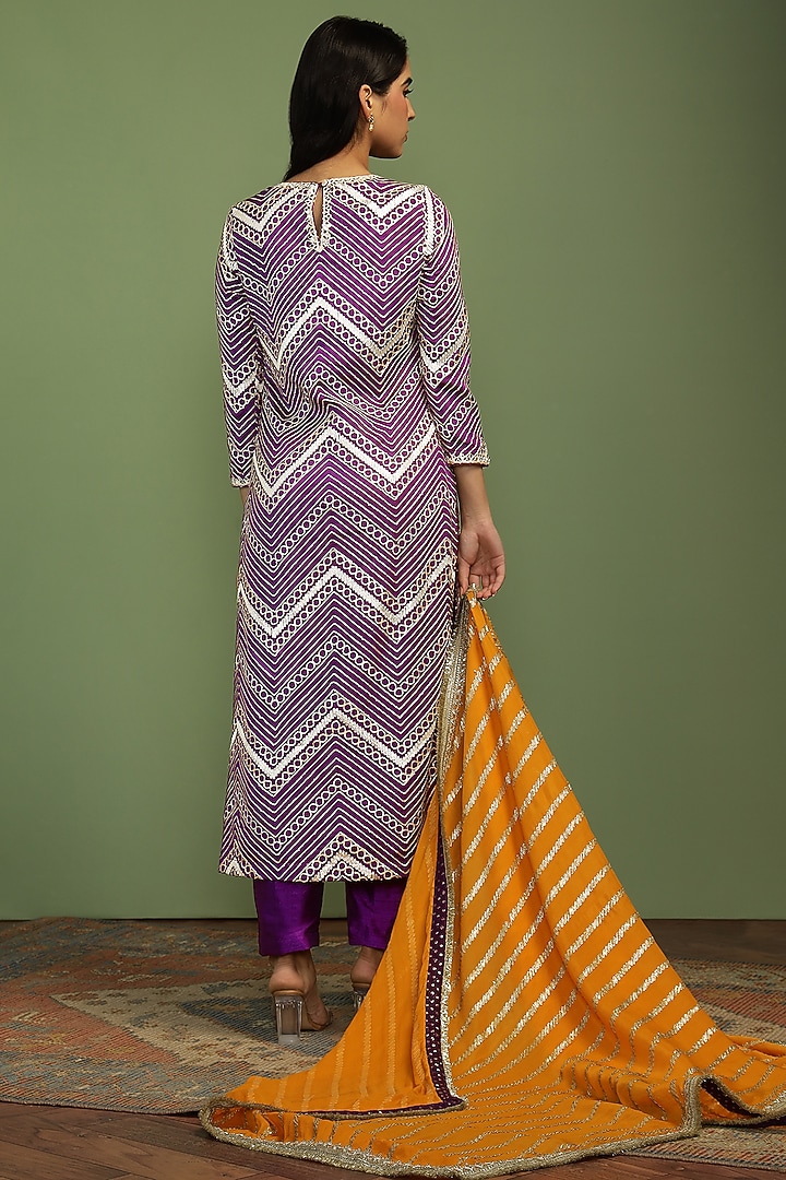 Purple Georgette Gota Work Long Kurta Set by Mustard Moon by Neyha and Vrinda at Pernia's Pop Up Shop