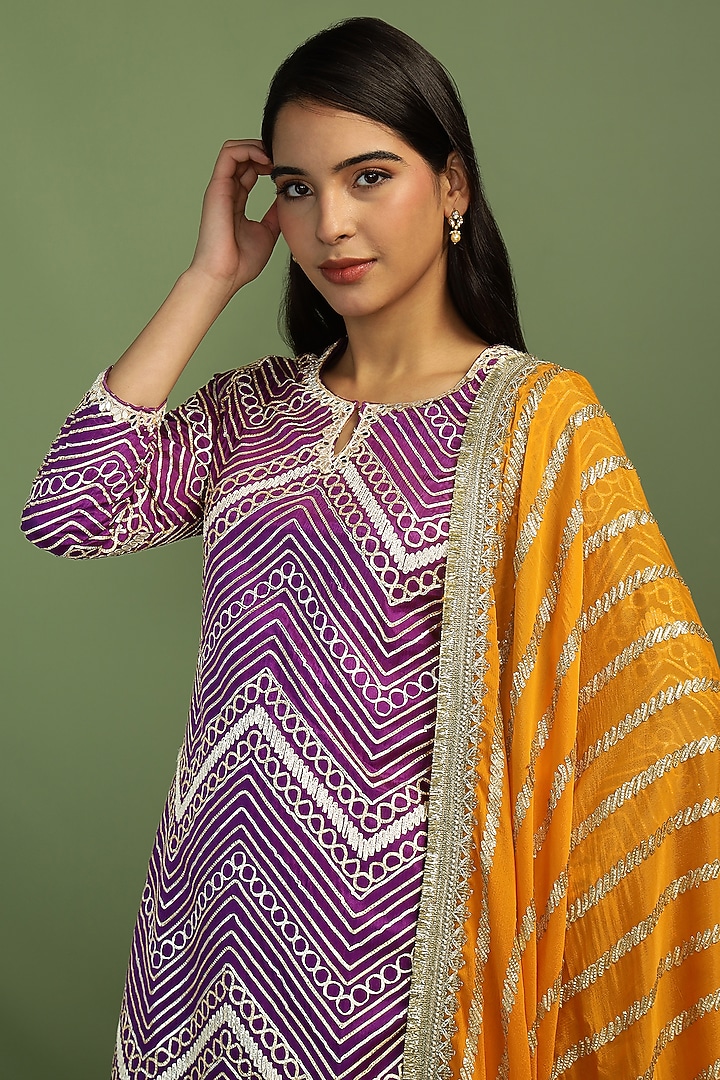 Purple Georgette Gota Work Long Kurta Set by Mustard Moon by Neyha and Vrinda at Pernia's Pop Up Shop