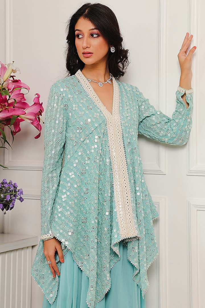 Peppermint Embroidered Kurta Set by Mustard Moon by Neyha and Vrinda at Pernia's Pop Up Shop