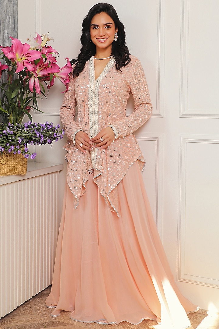 Peach Embroidered Kurta Set by Mustard Moon by Neyha and Vrinda