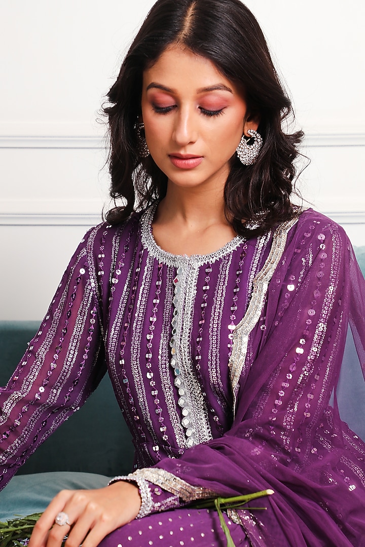Purple Embroidered Party Wear Sharara Set by Mustard Moon by Neyha and Vrinda at Pernia's Pop Up Shop
