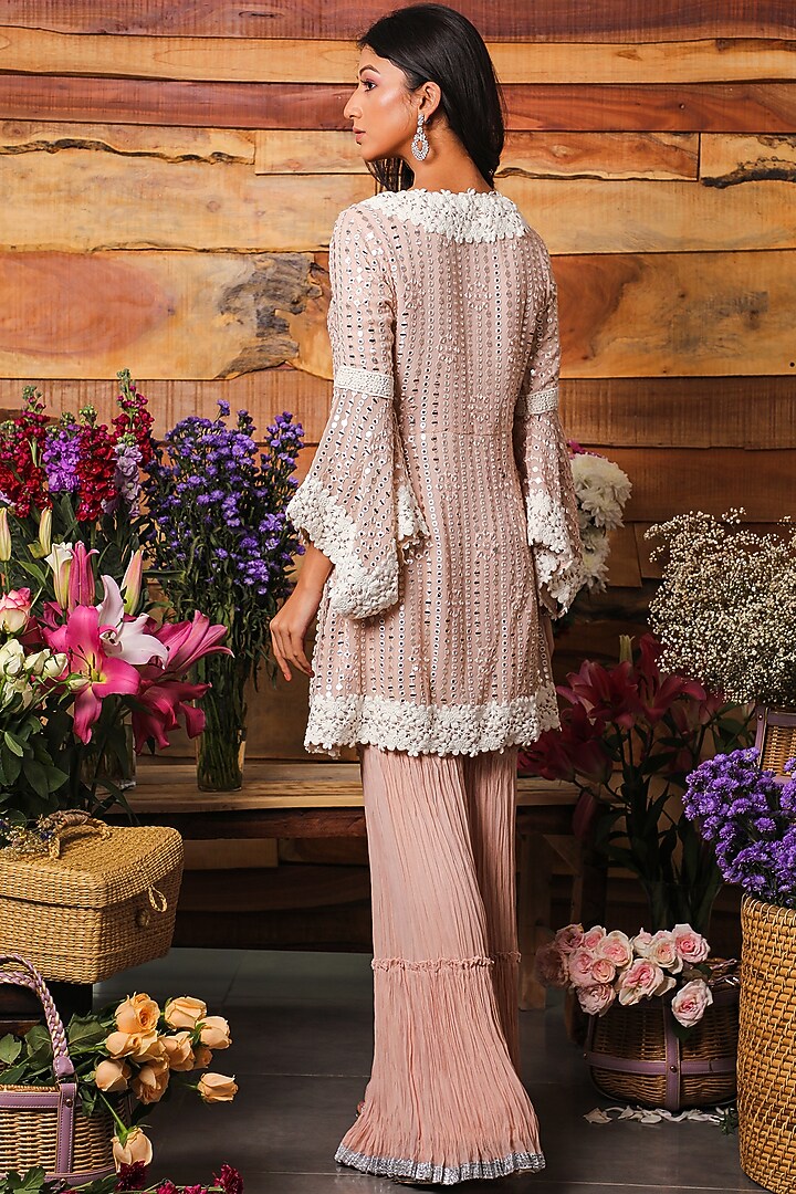 Pink Champagne Crinkled Party Wear Sharara Set by Mustard Moon by Neyha and Vrinda at Pernia's Pop Up Shop