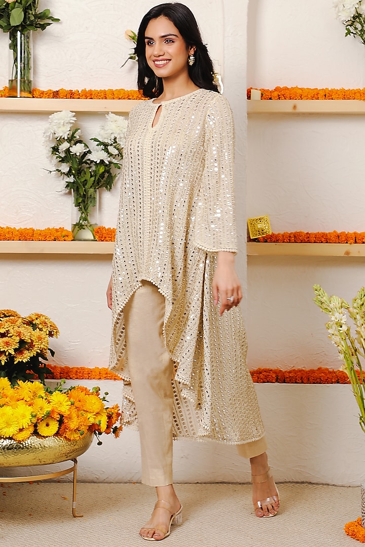 Ivory Embroidered Asymmetrical Kurta Set by Mustard Moon by Neyha and Vrinda