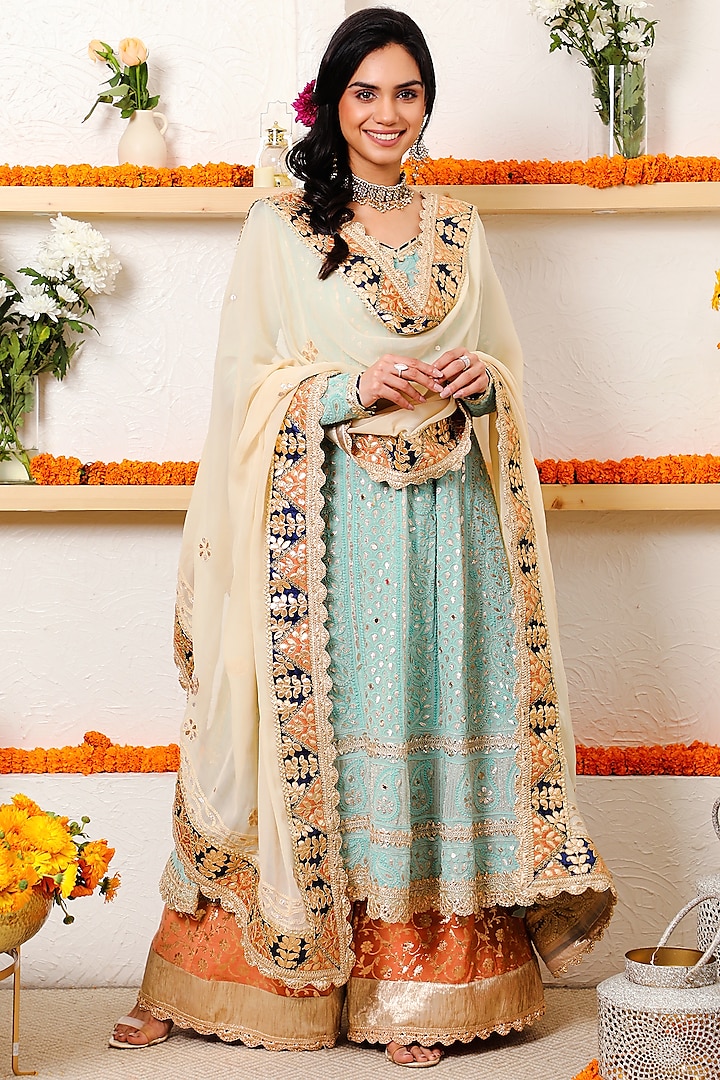Pale Blue Embroidered Anarkali Set by Mustard Moon by Neyha and Vrinda