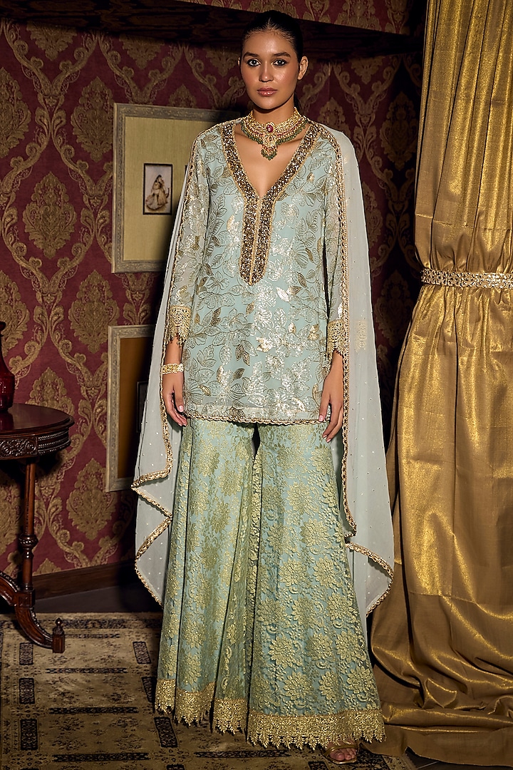 Mint Lace Sharara Set by Mustard Moon by Neyha and Vrinda at Pernia's Pop Up Shop