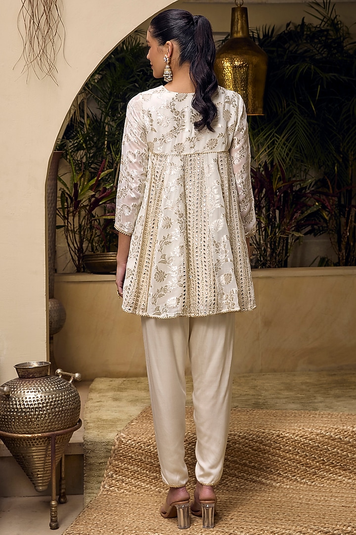 Ivory Georgette Mirror & Thread Work Tunic Set by Mustard Moon by Neyha and Vrinda at Pernia's Pop Up Shop