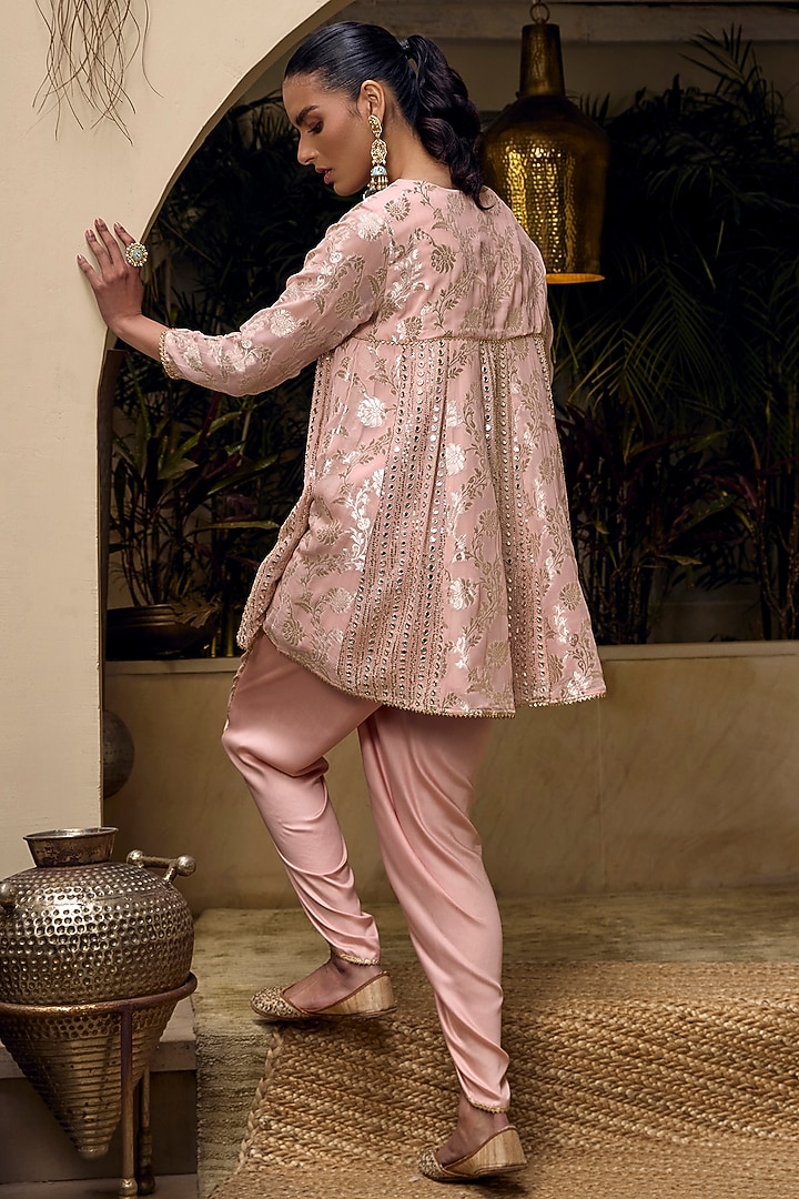 Peach Georgette Mirror & Thread Work Tunic Set by Mustard Moon by Neyha and Vrinda at Pernia's Pop Up Shop
