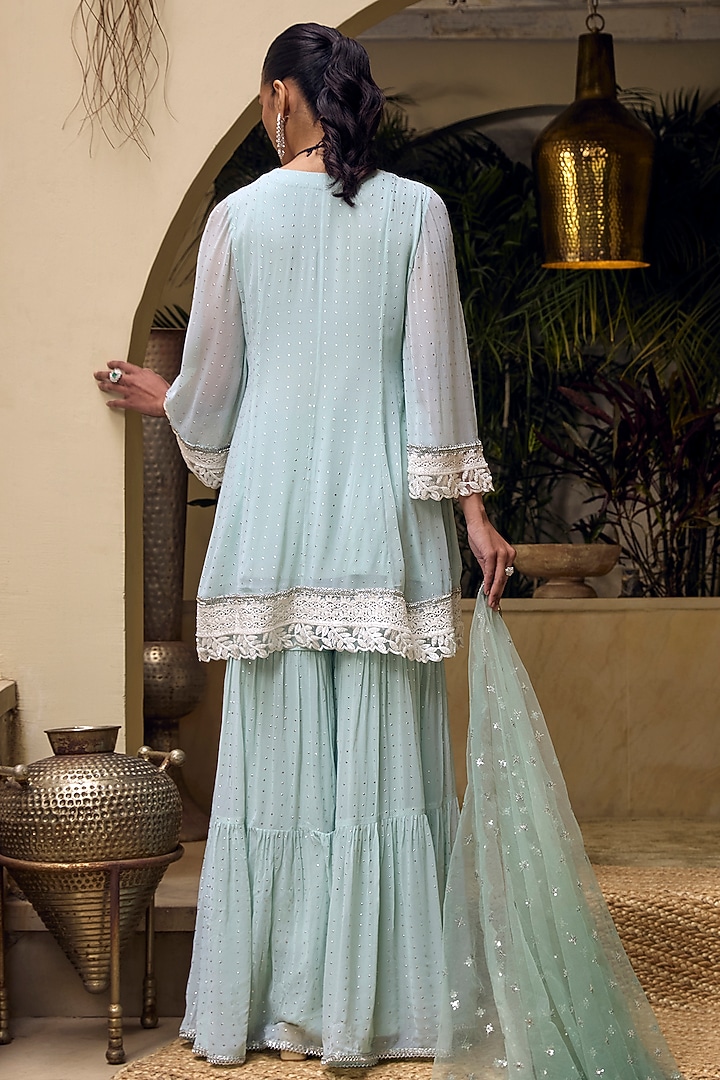Mint Georgette Beadwork Party Wear Sharara Set by Mustard Moon by Neyha and Vrinda at Pernia's Pop Up Shop