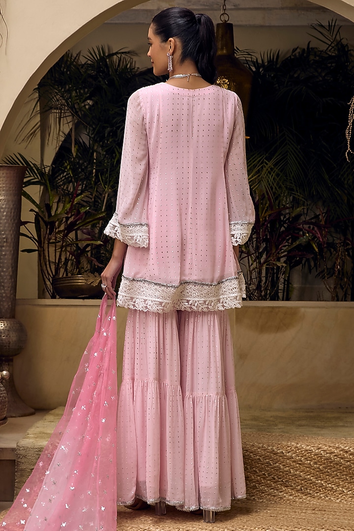 Baby Pink Georgette Beadwork Party Wear Sharara Set by Mustard Moon by Neyha and Vrinda at Pernia's Pop Up Shop