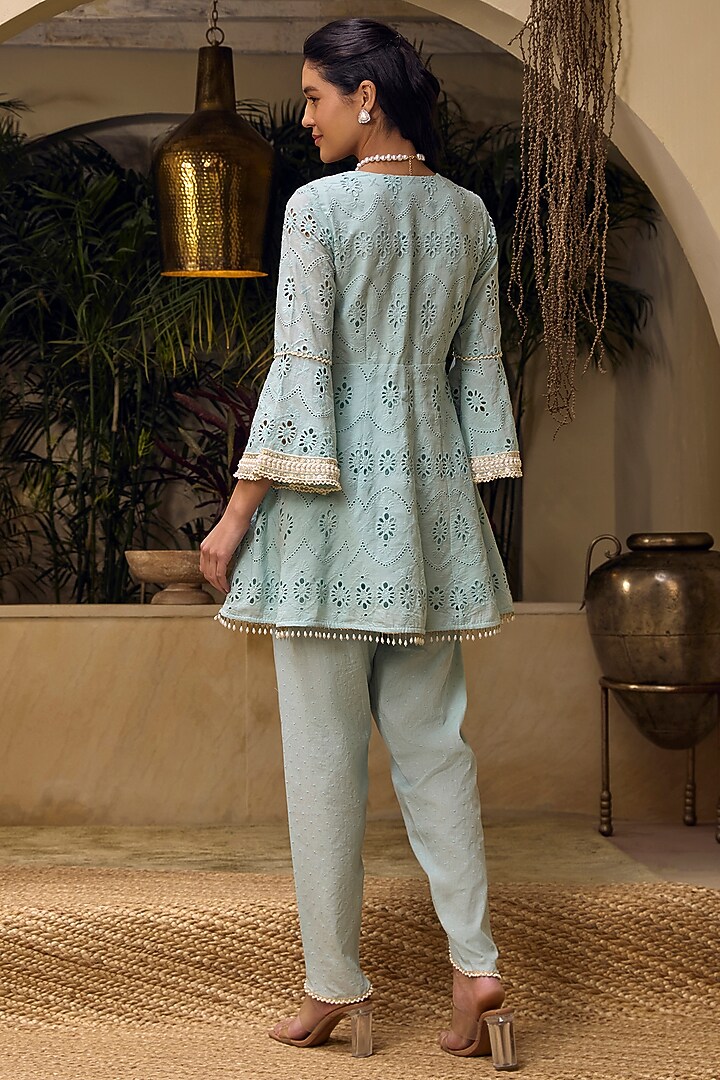 Mint Cotton Pearl Embroidered Tunic Set by Mustard Moon by Neyha and Vrinda at Pernia's Pop Up Shop