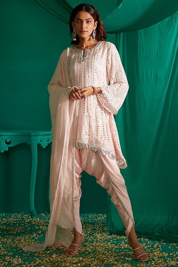 Powder Pink Georgette Kurta Set by Mustard Moon by Neyha and Vrinda at Pernia's Pop Up Shop