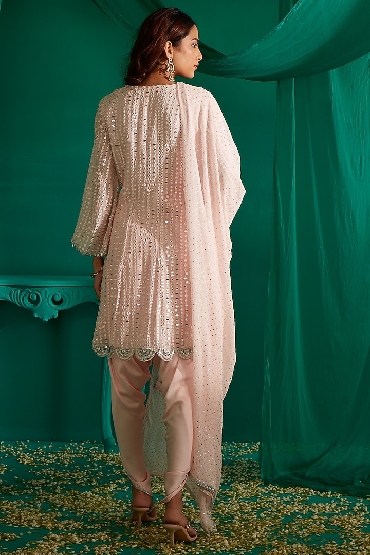 Powder Pink Georgette Kurta Set by Mustard Moon by Neyha and Vrinda at Pernia's Pop Up Shop