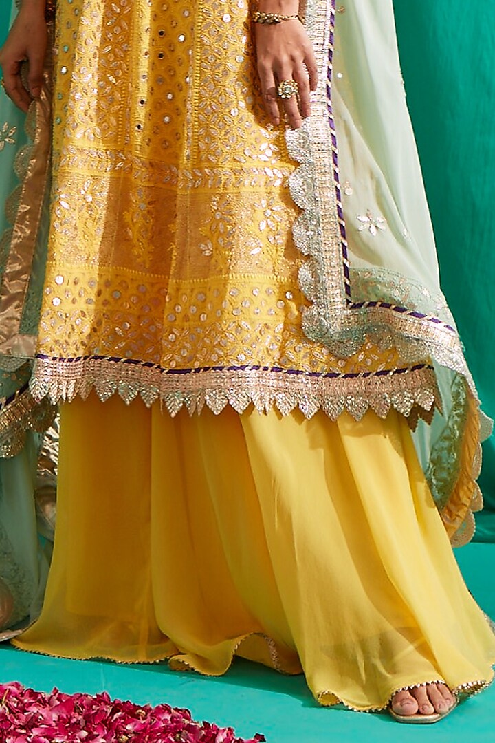 Yellow Embroidered Wedding Anarkali Set by Mustard Moon by Neyha and Vrinda at Pernia's Pop Up Shop