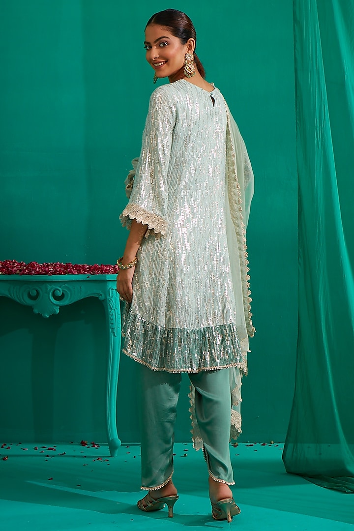 Aqua Mint Embroidered Kurta Set by Mustard Moon by Neyha and Vrinda at Pernia's Pop Up Shop