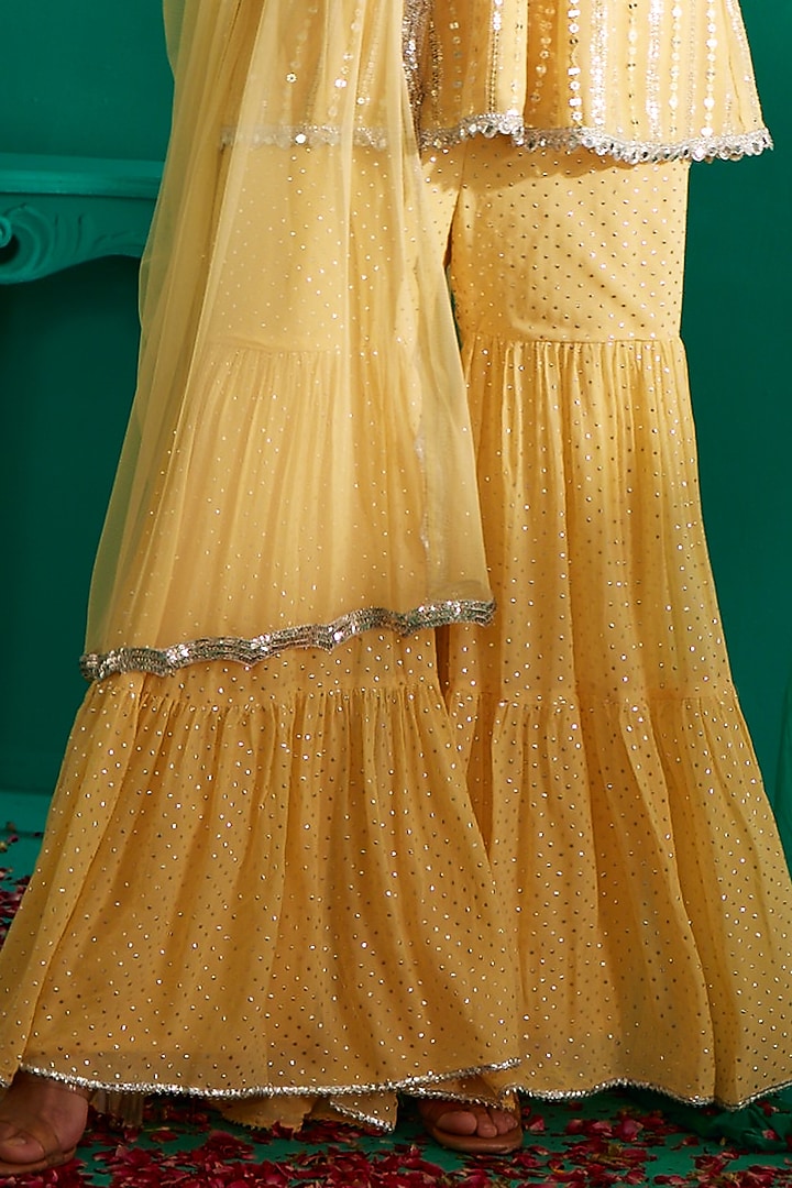 Yellow Georgette Party Wear Sharara Set by Mustard Moon by Neyha and Vrinda at Pernia's Pop Up Shop