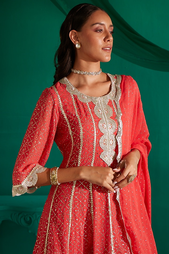 Coral & Hot Pink Georgette Kurta set by Mustard Moon by Neyha and Vrinda at Pernia's Pop Up Shop
