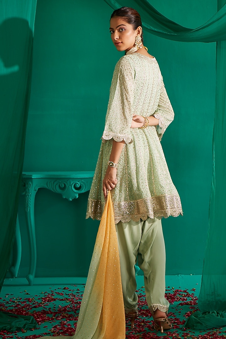 Sage & Yellow Embroidered Kurta Set by Mustard Moon by Neyha and Vrinda at Pernia's Pop Up Shop