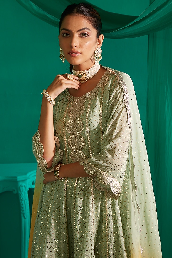Sage & Yellow Embroidered Kurta Set by Mustard Moon by Neyha and Vrinda at Pernia's Pop Up Shop