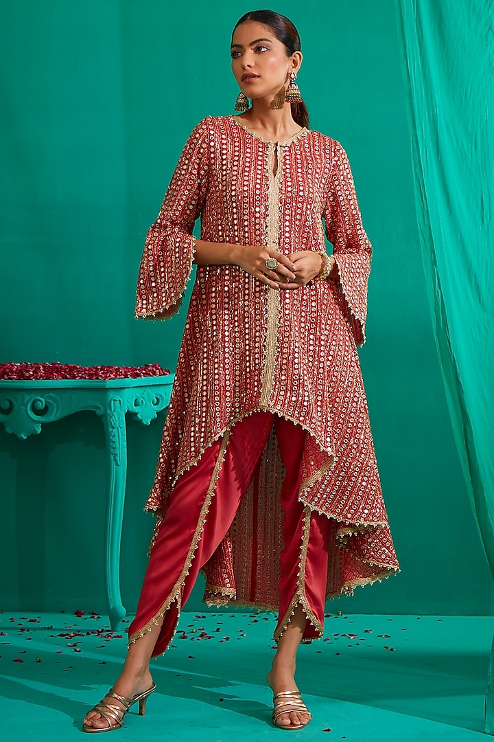 Coral Embroidered Cape Set by Mustard Moon by Neyha and Vrinda