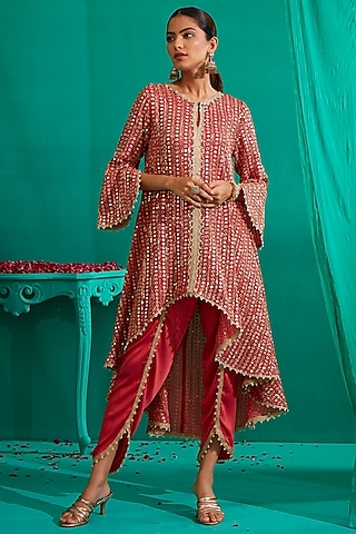 Coral Embroidered Cape Set by Mustard Moon by Neyha and Vrinda