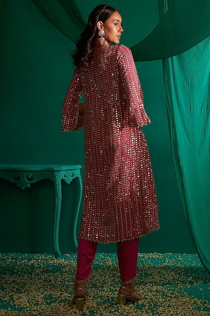 Hot Pink Embroidered Cape Set by Mustard Moon by Neyha and Vrinda at Pernia's Pop Up Shop