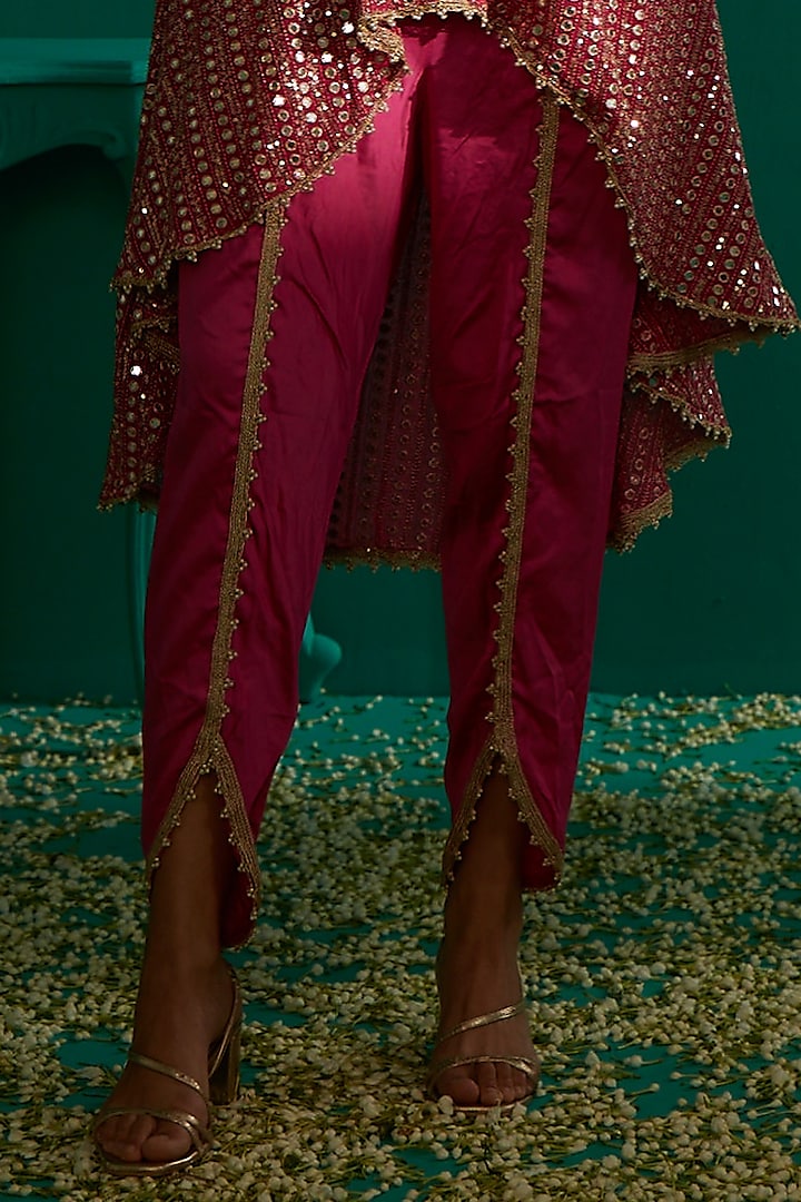 Hot Pink Embroidered Cape Set by Mustard Moon by Neyha and Vrinda at Pernia's Pop Up Shop