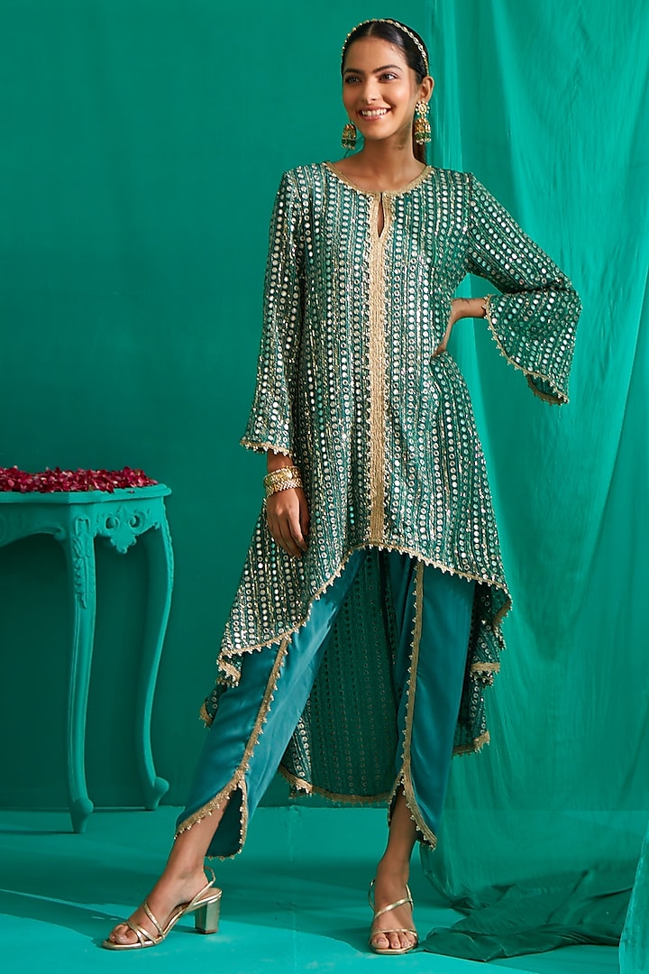 Emerald Green Embroidered Cape Set by Mustard Moon by Neyha and Vrinda