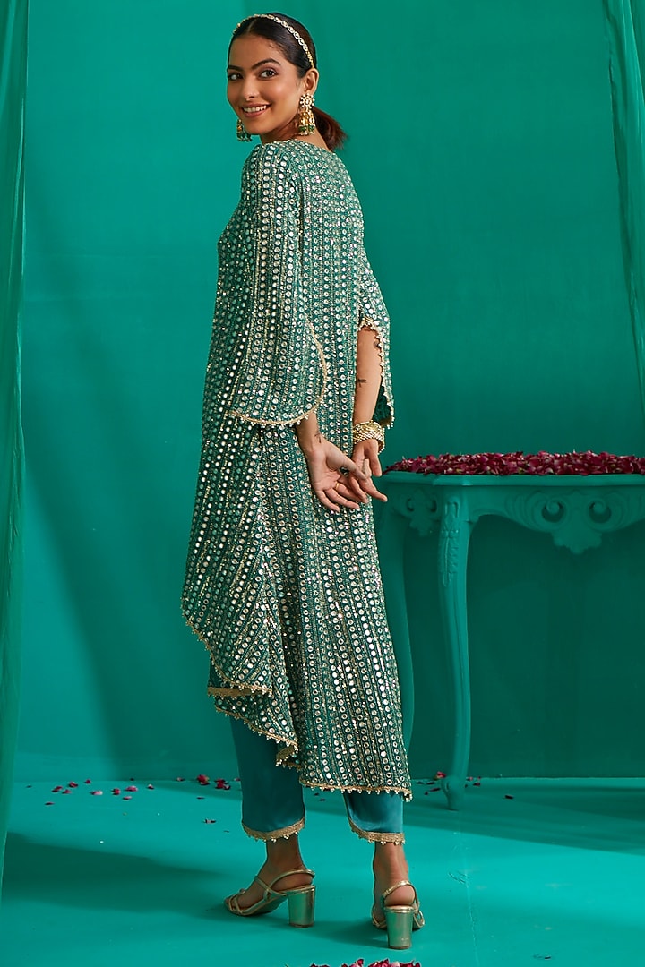 Emerald Green Embroidered Cape Set by Mustard Moon by Neyha and Vrinda at Pernia's Pop Up Shop