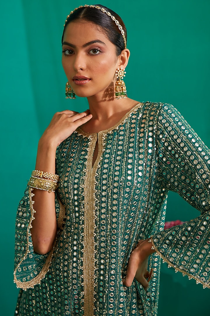 Emerald Green Embroidered Cape Set by Mustard Moon by Neyha and Vrinda at Pernia's Pop Up Shop
