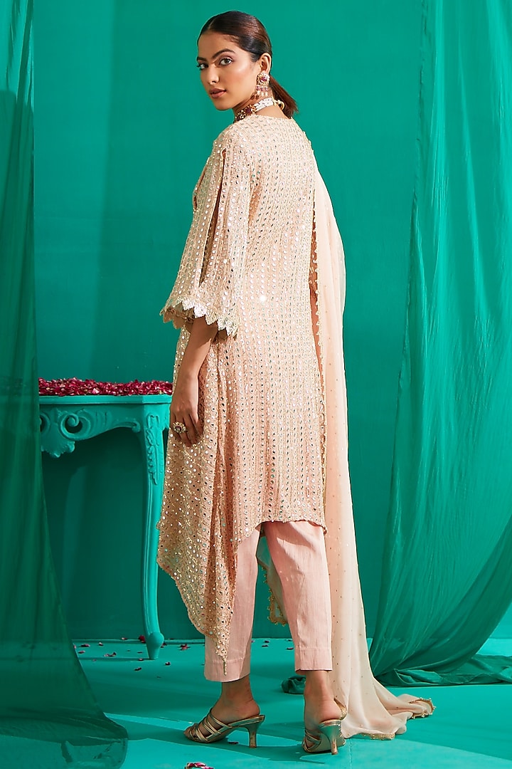 Peach Embroidered Kurta Set by Mustard Moon by Neyha and Vrinda at Pernia's Pop Up Shop