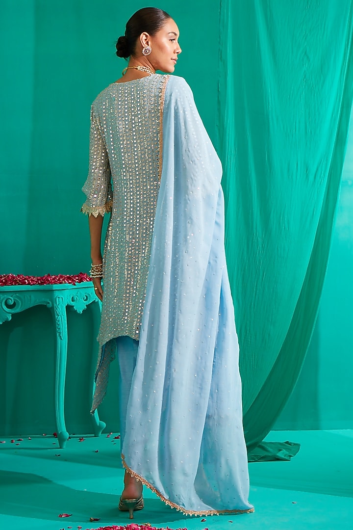 Ice Blue Embroidered Kurta Set by Mustard Moon by Neyha and Vrinda at Pernia's Pop Up Shop