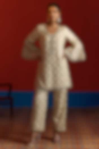 Ivory Georgette Mirror Embroidered Co-Ord Set by Mustard Moon by Neyha and Vrinda at Pernia's Pop Up Shop