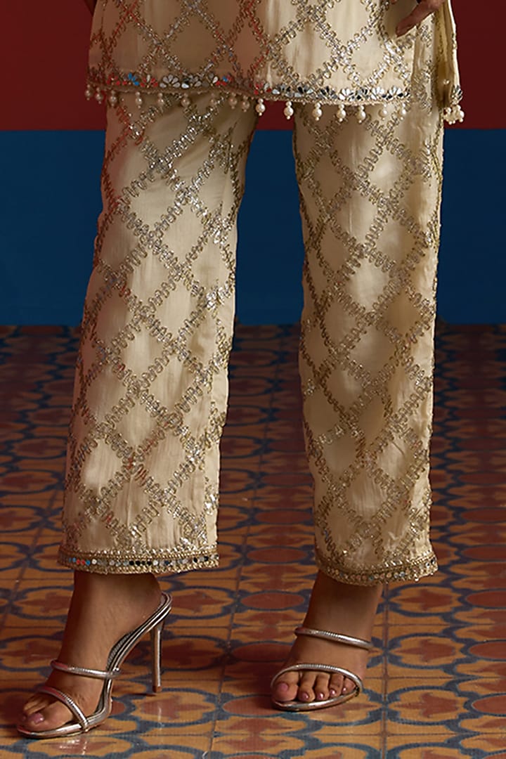 Ivory Georgette Mirror Embroidered Co-Ord Set by Mustard Moon by Neyha and Vrinda at Pernia's Pop Up Shop