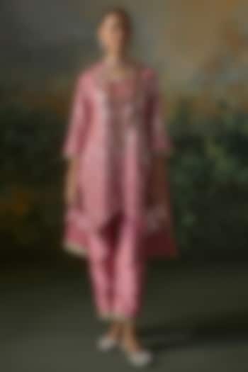 Deep Rose Georgette Sequins Embroidered Kurta Set by Mustard Moon by Neyha and Vrinda at Pernia's Pop Up Shop