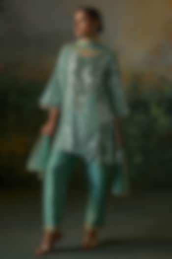 Deep Sage Georgette Sequins Embroidered Kurta Set by Mustard Moon by Neyha and Vrinda at Pernia's Pop Up Shop