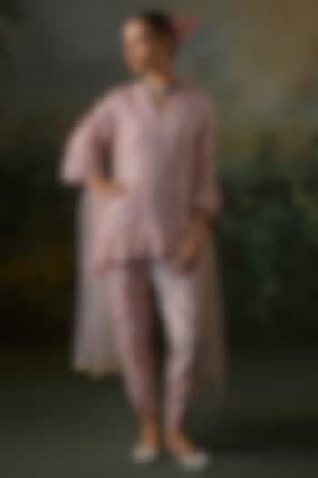 Pretty Pink Georgette Mirror Embroidered Kurta Set by Mustard Moon by Neyha and Vrinda at Pernia's Pop Up Shop