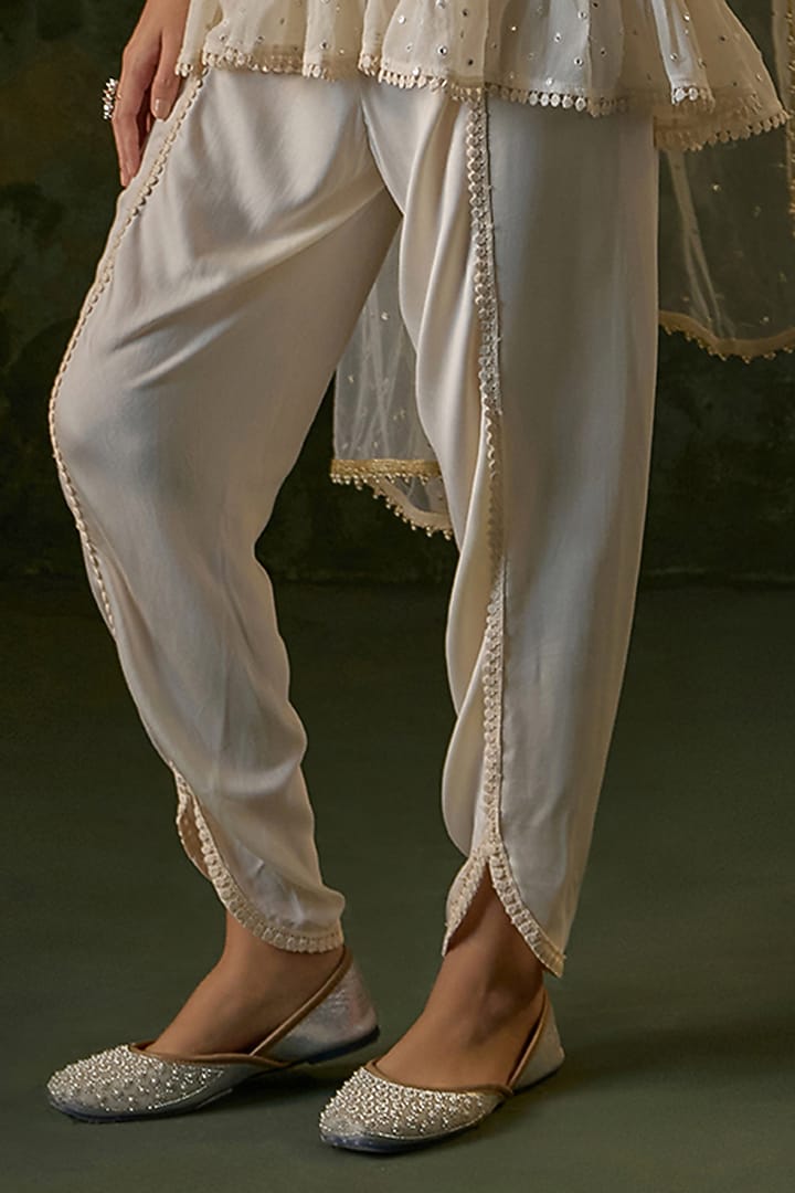 Ivory Georgette Mirror Embroidered Kurta Set by Mustard Moon by Neyha and Vrinda at Pernia's Pop Up Shop