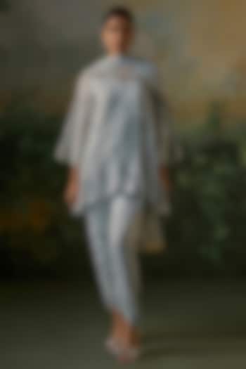 Pale Blue Georgette Mirror Embroidered Kurta Set by Mustard Moon by Neyha and Vrinda at Pernia's Pop Up Shop