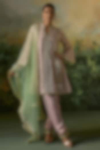 Pale Pink & Mint Green Georgette Embroidered Kurta Set by Mustard Moon by Neyha and Vrinda at Pernia's Pop Up Shop