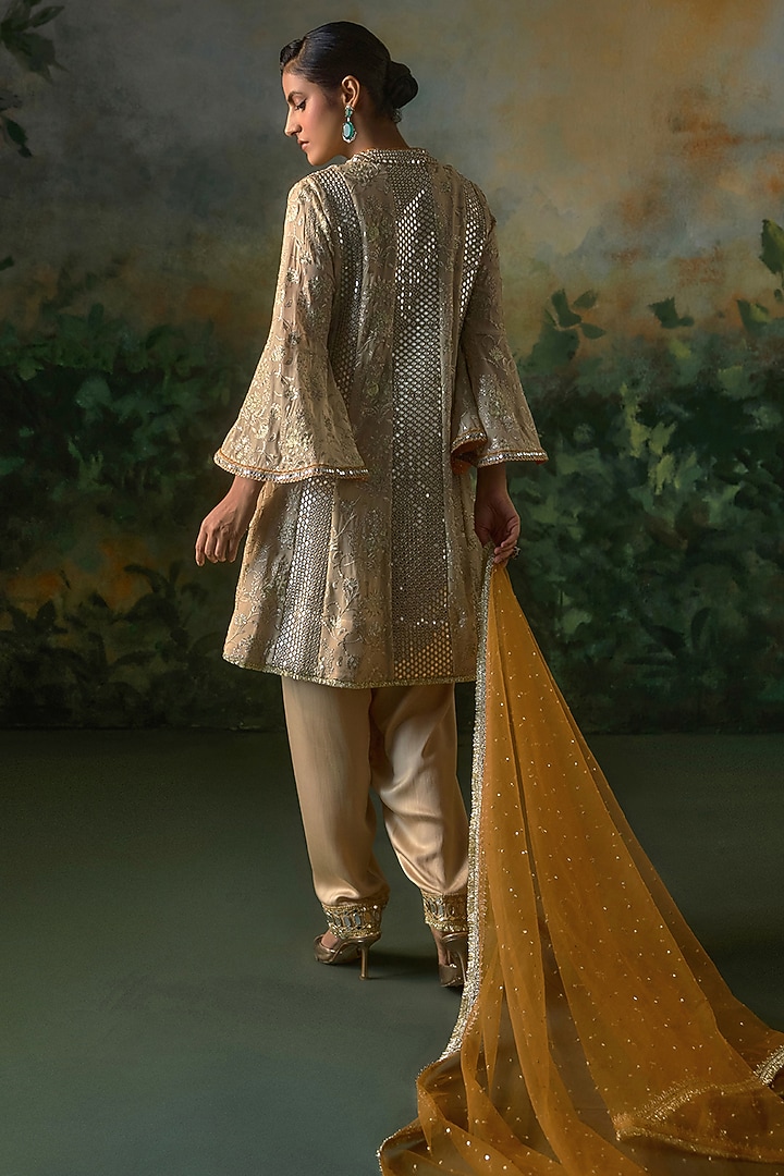 Sand & Saffron Georgette Embroidered Kurta Set by Mustard Moon by Neyha and Vrinda at Pernia's Pop Up Shop